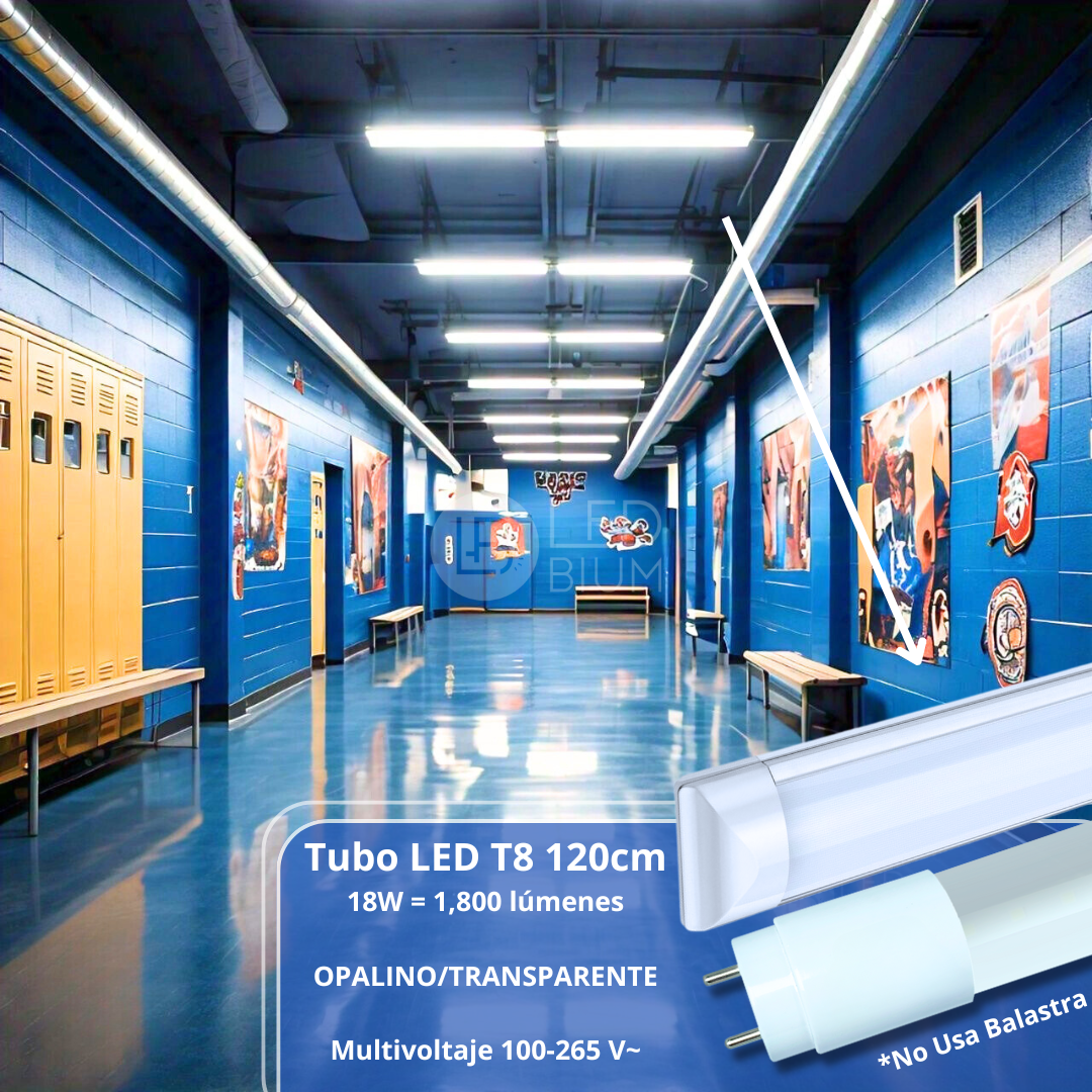 Tubo LED T8 Vidrio · 18W · 120cm · 2 Polos