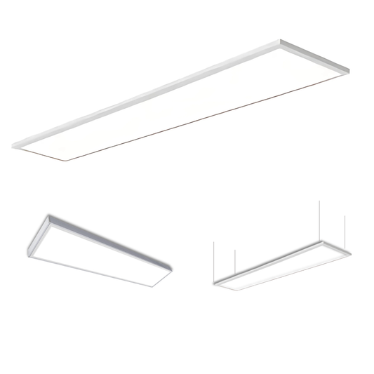 Panel LED 30x120 en sus formas de instalación: empotrado, colgante y sobrepuesto