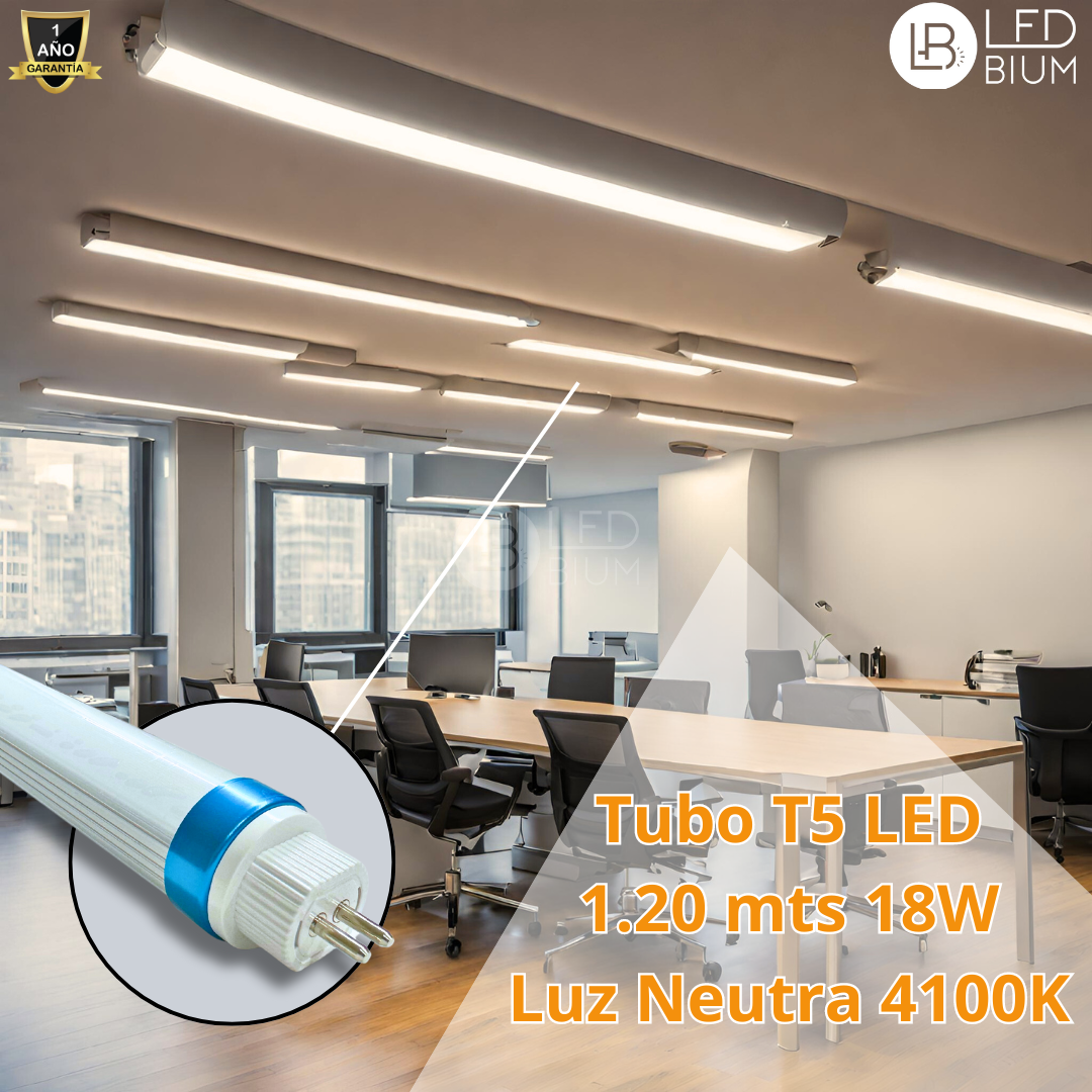 Tubo LED T5 de aluminio de 18W instalado en una oficina