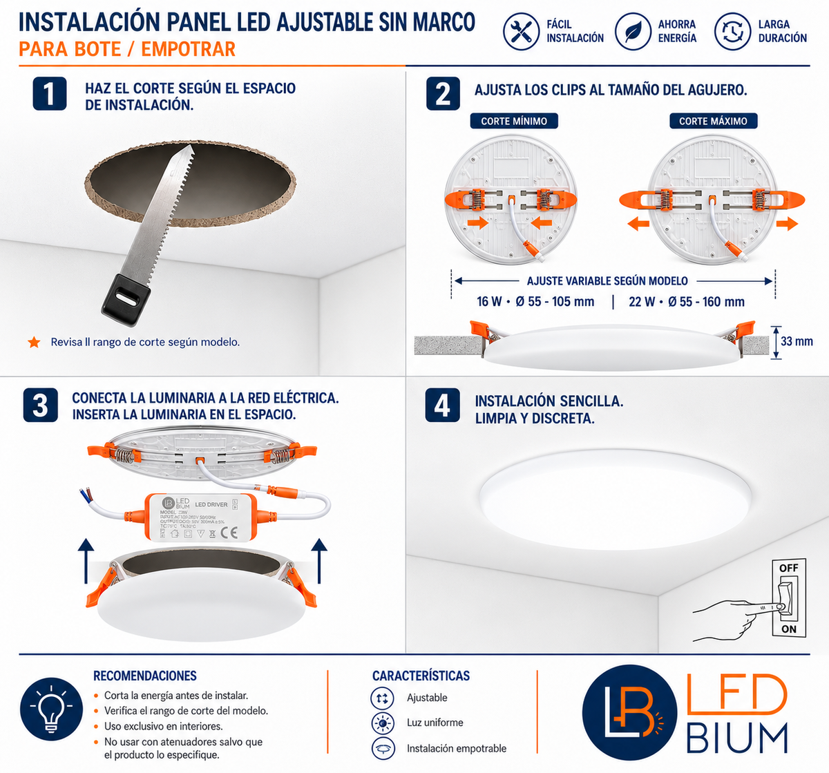 Panel LED Ajustable Sin Marco