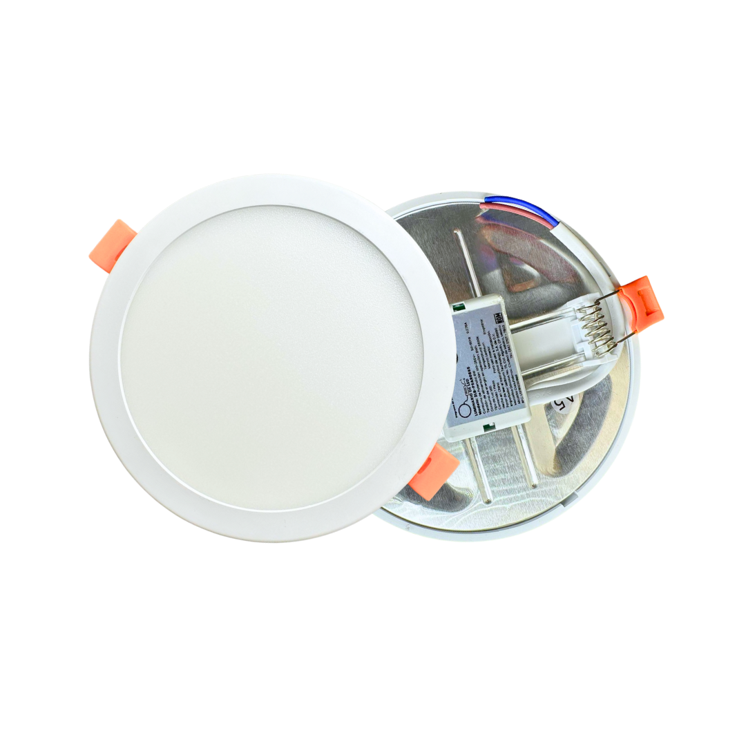 Panel LED ajustable slim visto de frente y por la parte posterior