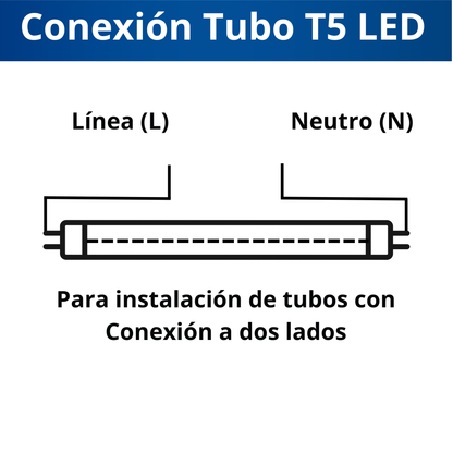 Diagrama de conexión de un tubo LED T5 a 2 lados: línea (L) y neutro (N)