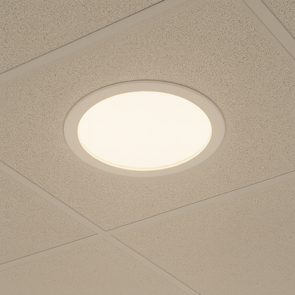 Panel LED empotrable redondo en luz neutra 4100K en el techo