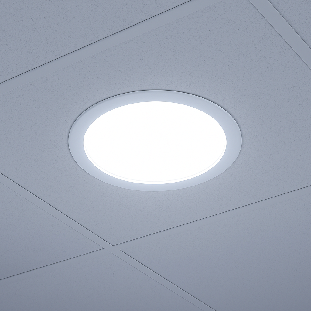 Panel LED empotrable redondo en luz blanca 6500K en el techo
