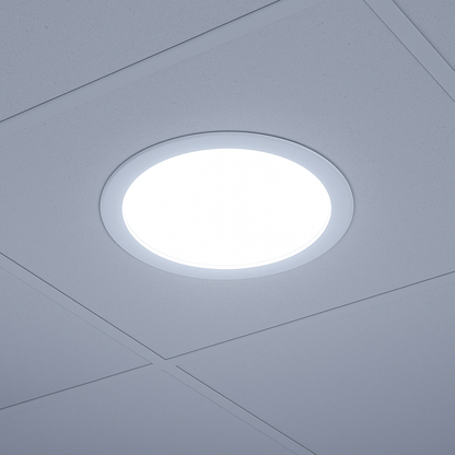 Panel LED empotrable redondo en luz blanca 6500K en el techo