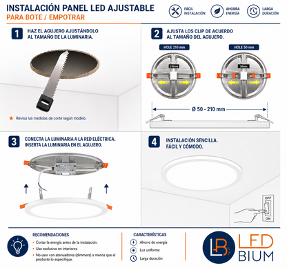 Instrucciones de instalación del panel LED ajustable slim en cuatro pasos