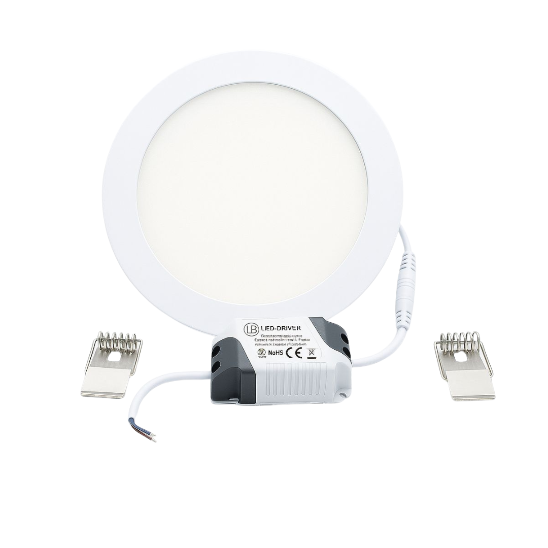 Panel LED empotrable redondo slim con su driver y accesorios