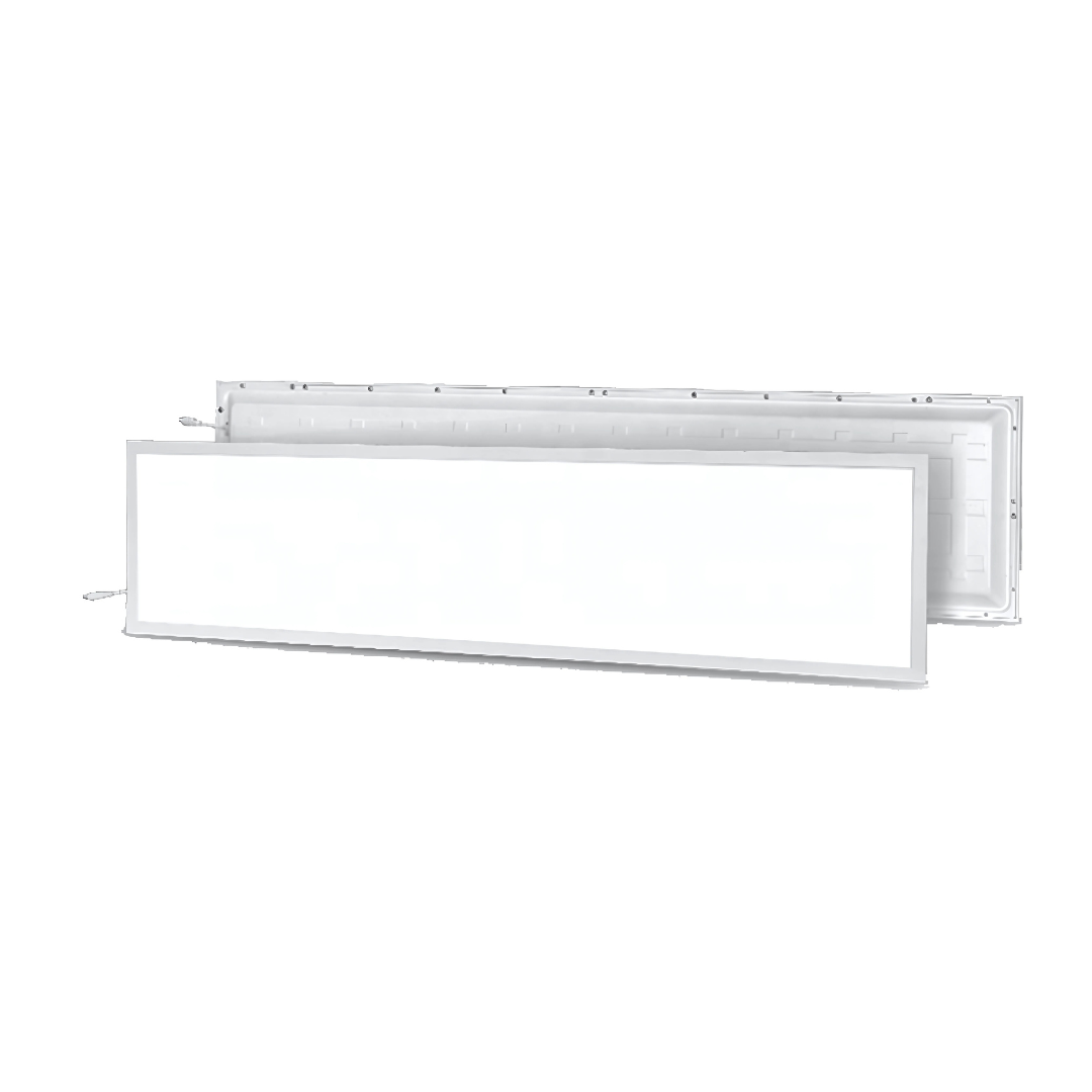 Panel LED 30x120 cm con marco blanco, vista en perspectiva
