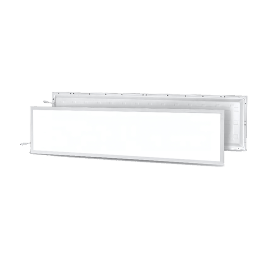 Panel LED 30x120 cm con marco blanco, vista en perspectiva