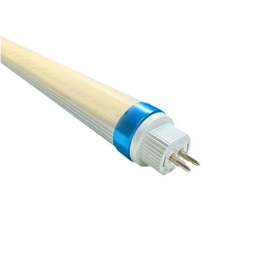 Tubo LED T5 de aluminio con casquillo azul y pines en un extremo