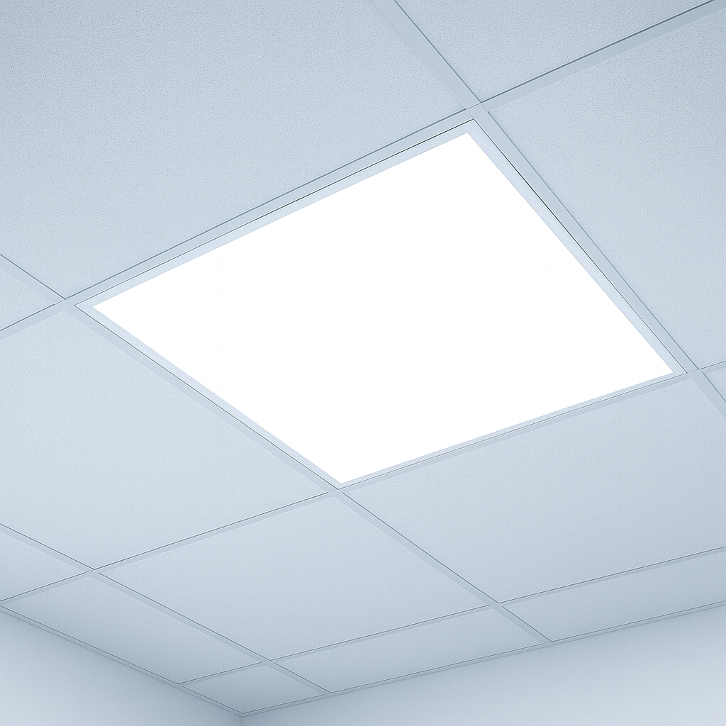 Panel LED 60x60 en luz blanca 6500K en techo reticulado