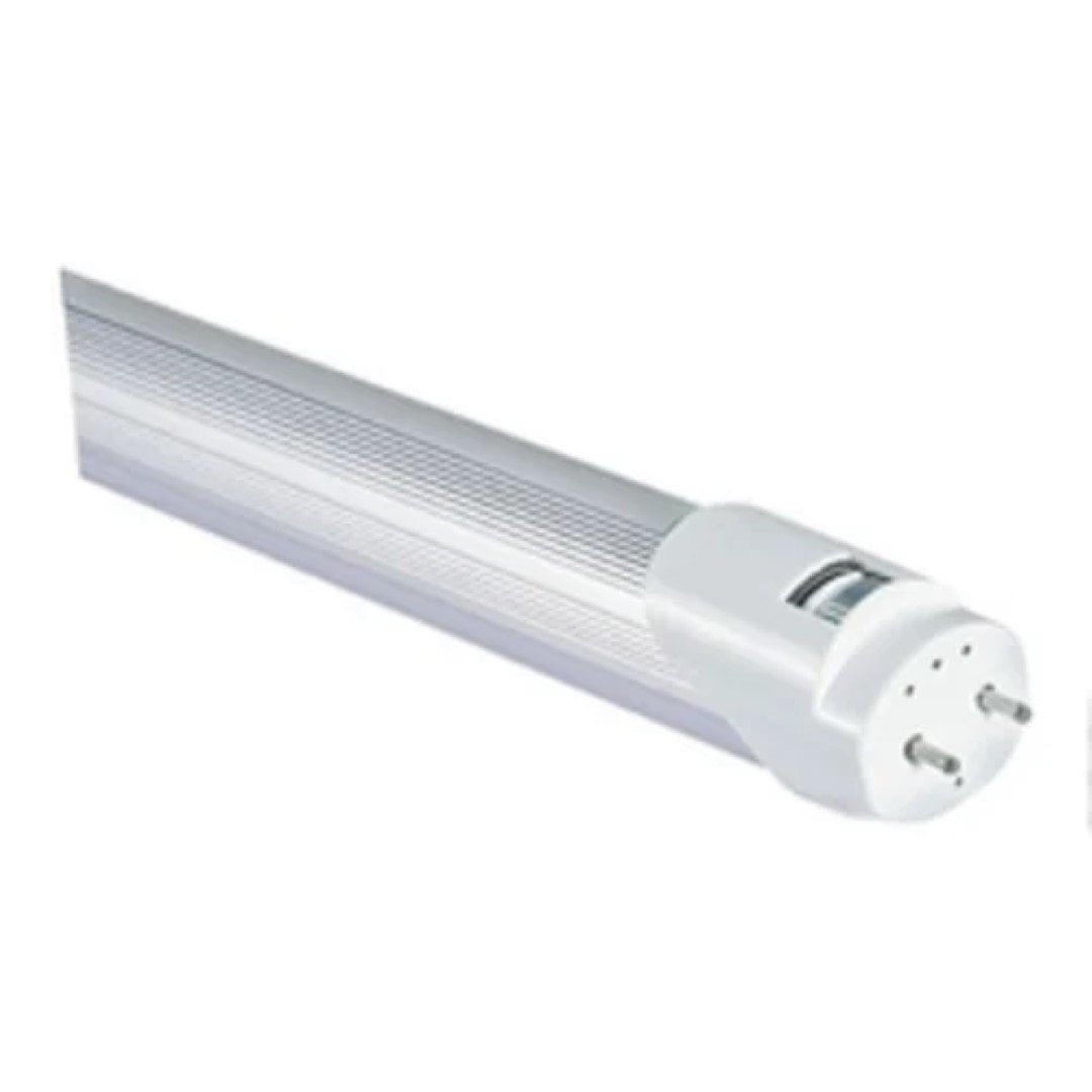 Extremo de un tubo LED T8 de aluminio con base G13, vista en perspectiva